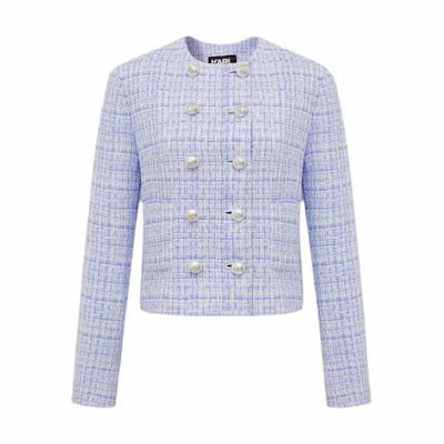 (Women) KARL LAGERFELD Blue Tweed Single-Breasted Short Jacket 231L1402