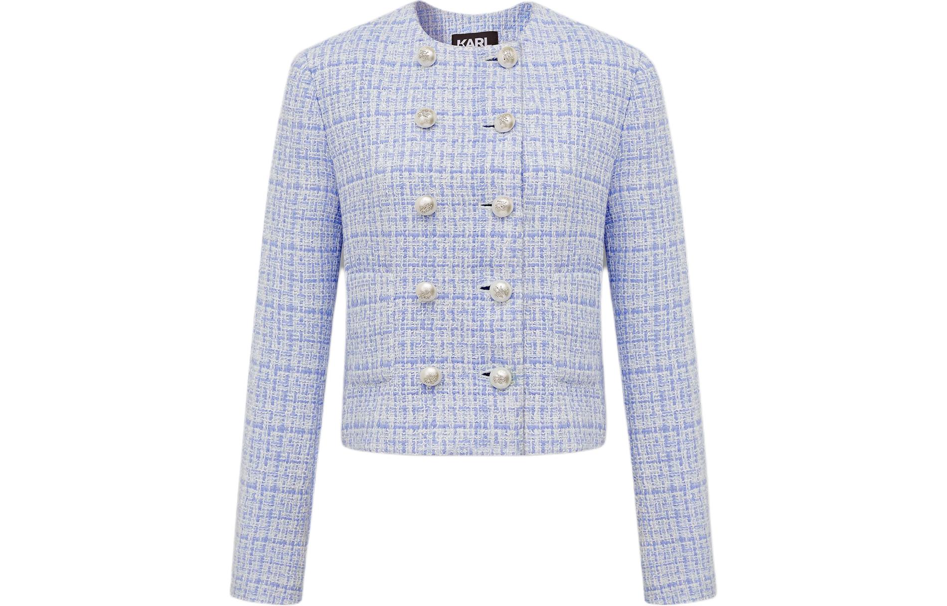 Order (Women) KARL LAGERFELD  Blue Tweed Single-Breasted Short Jacket 231L1402