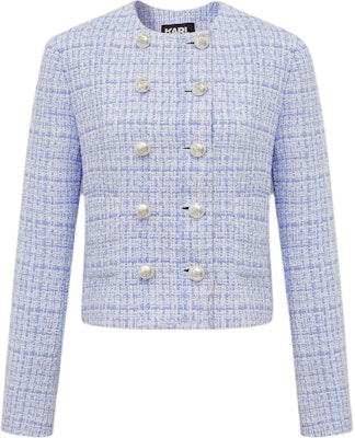 (Women) KARL LAGERFELD Blue Tweed Single-Breasted Short Jacket 231L1402 Order (Women) KARL LAGERFELD Blue Tweed Single-Breasted Short Jacket 231L1402
