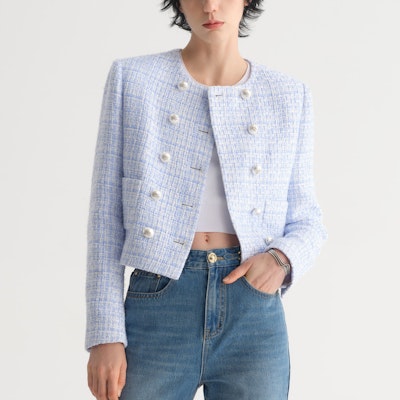 (Women) KARL LAGERFELD Blue Tweed Single-Breasted Short Jacket 231L1402 Lookbook (Women) KARL LAGERFELD Blue Tweed Single-Breasted Short Jacket 231L1402