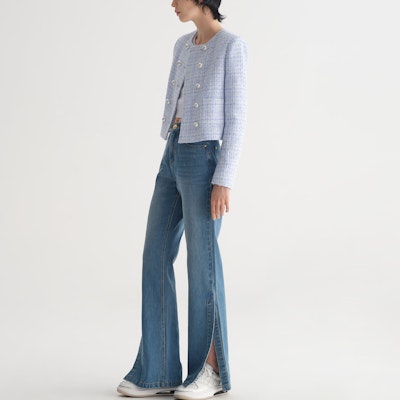 (Women) KARL LAGERFELD Blue Tweed Single-Breasted Short Jacket 231L1402 Purchase (Women) KARL LAGERFELD Blue Tweed Single-Breasted Short Jacket 231L1402