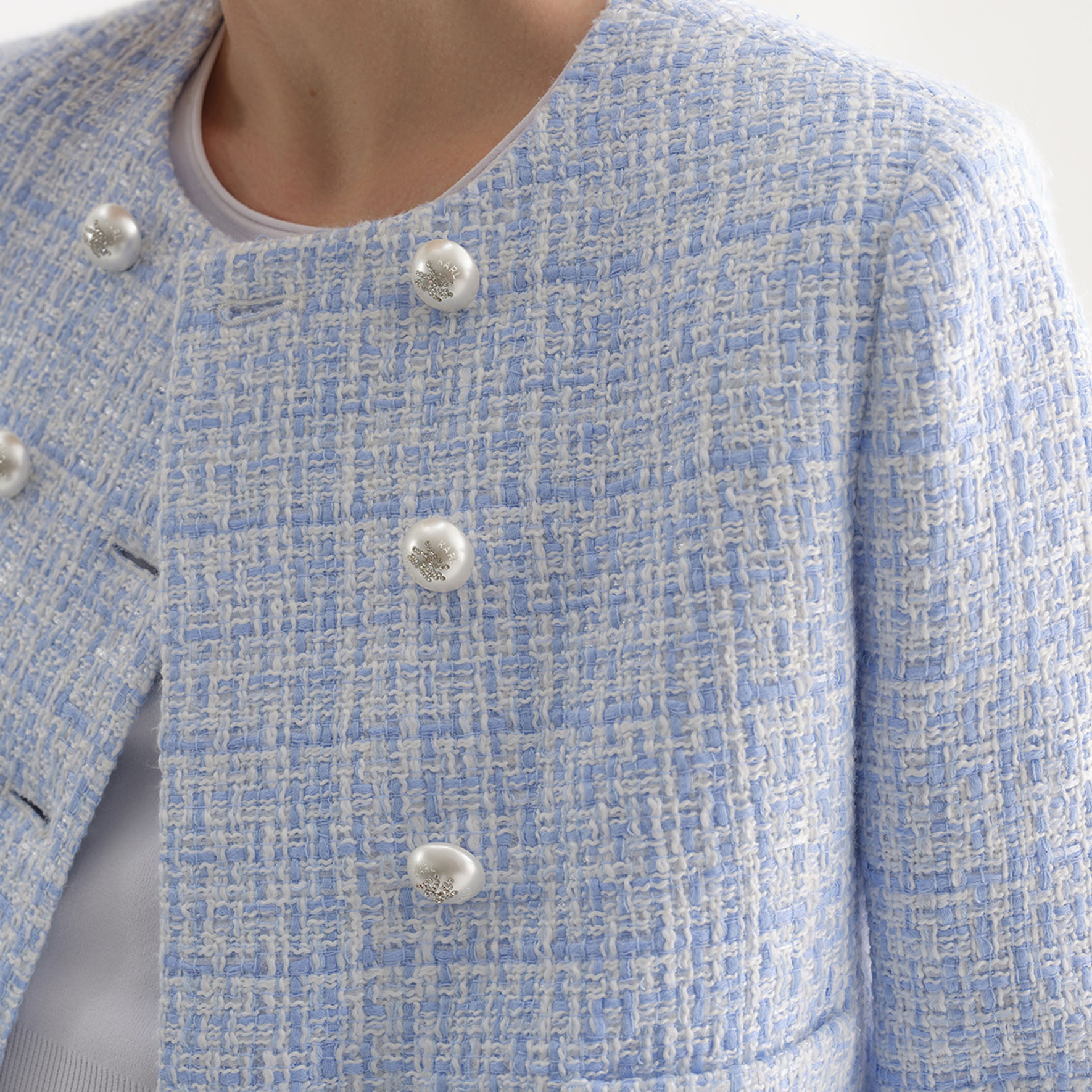 Details for (Women) KARL LAGERFELD  Blue Tweed Single-Breasted Short Jacket 231L1402