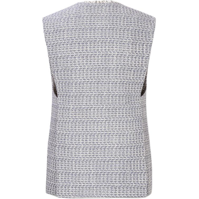Lookbook (Women) KARL LAGERFELD  Blue Tweed V-Neck Pocket Vest. E36W1592