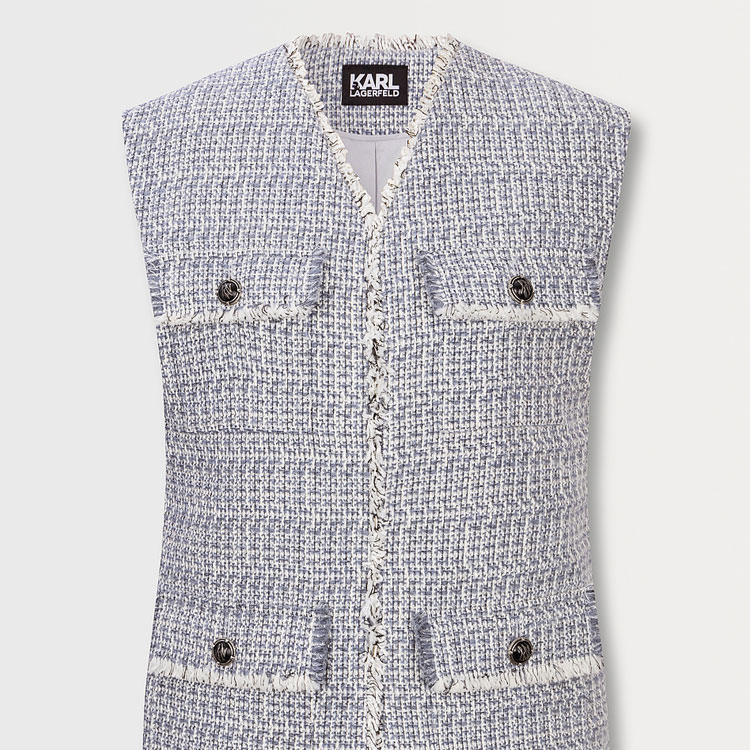 Details for (Women) KARL LAGERFELD  Blue Tweed V-Neck Pocket Vest. E36W1592