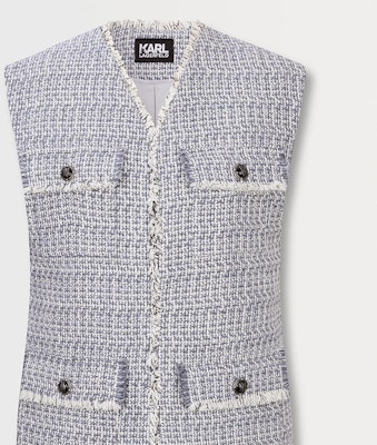 (Women) KARL LAGERFELD Blue Tweed V-Neck Pocket Vest. E36W1592 Details for (Women) KARL LAGERFELD Blue Tweed V-Neck Pocket Vest. E36W1592