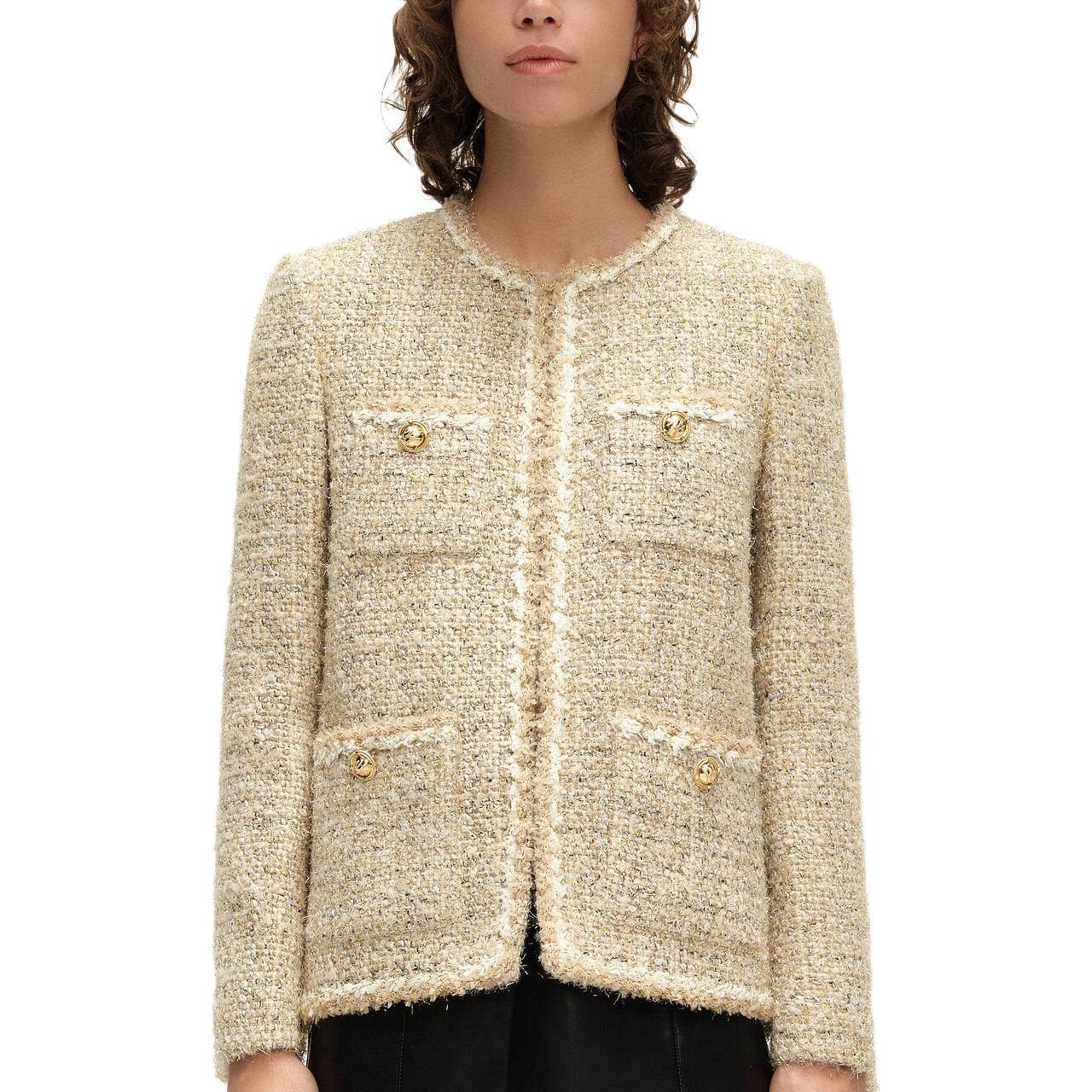 Lookbook (Women) KARL LAGERFELD  Brown Contrast Trim Casual Jacket. E37W15C3