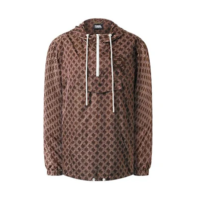 (Women) KARL LAGERFELD Brown Monogram Hooded Casual Windbreaker Jacket 236L1569-177605