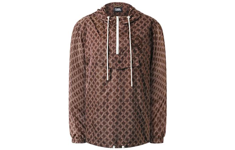 Order (Women) KARL LAGERFELD  Brown Monogram Hooded Casual Windbreaker Jacket 236L1569-177605