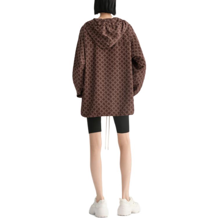 Shop (Women) KARL LAGERFELD  Brown Monogram Hooded Casual Windbreaker Jacket 236L1569-177605