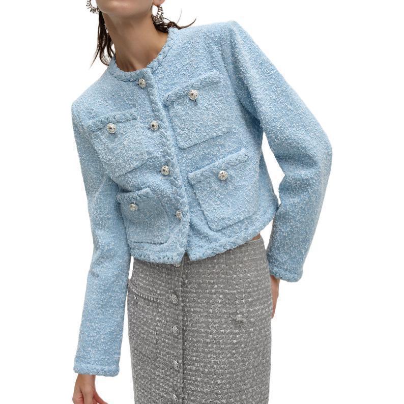 Sizing (Women) KARL LAGERFELD  Casual Blue Denim Jacket Long Sleeve Button-Up. 241L1442