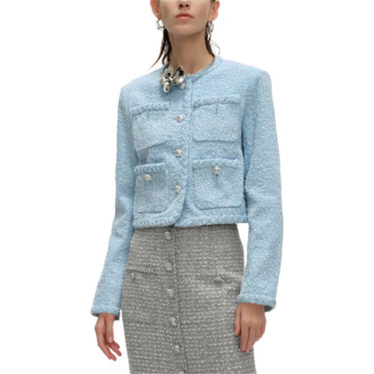 Cheap (Women) KARL LAGERFELD  Casual Blue Denim Jacket Long Sleeve Button-Up. 241L1442