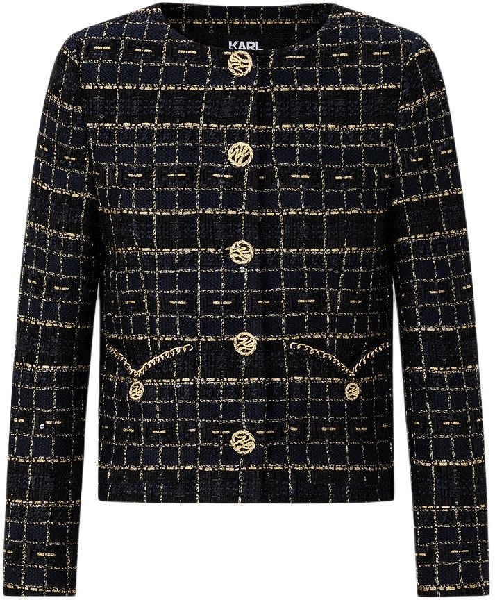 women-karl-lagerfeld-classic-black-gold-plaid-jacket-long-sleeve-short-coat-e41-w1512