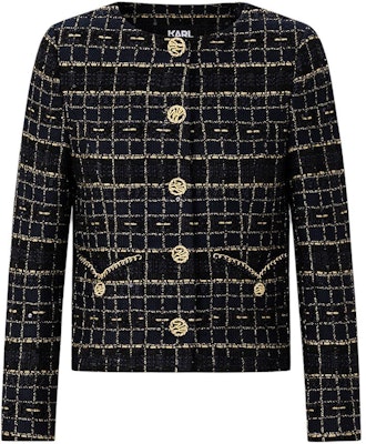 (W) KARL LAGERFELD Jaket Plaid Hitam Emas Klasik Lengan Panjang Pendek. E41W1512 Buy (W) KARL LAGERFELD Jaket Plaid Hitam Emas Klasik Lengan Panjang Pendek. E41W1512