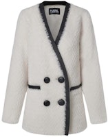 (Women) KARL LAGERFELD Double-Breasted Mid-Length Coat with Striped Trim. 227L1904 (Women) KARL LAGERFELD Double-Breasted Mid-Length Coat with Striped Trim. 227L1904