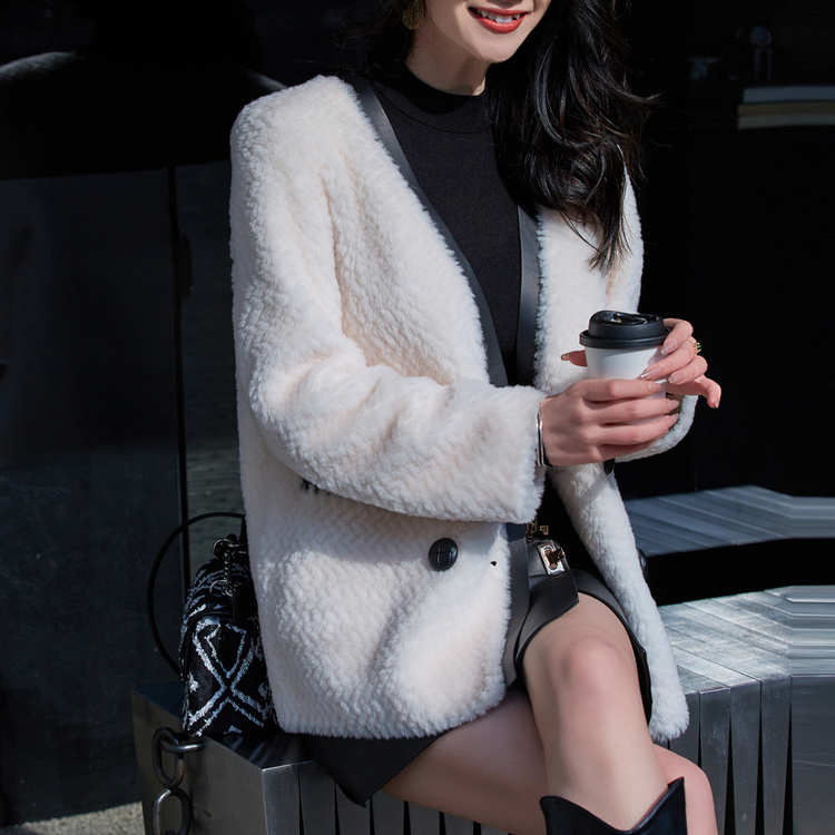 Shop (Women) KARL LAGERFELD  Double-Breasted Mid-Length Coat with Striped Trim. 227L1904