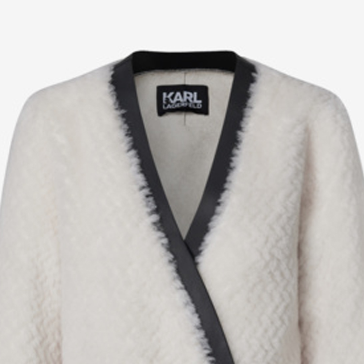 Cheap (Women) KARL LAGERFELD  Double-Breasted Mid-Length Coat with Striped Trim. 227L1904