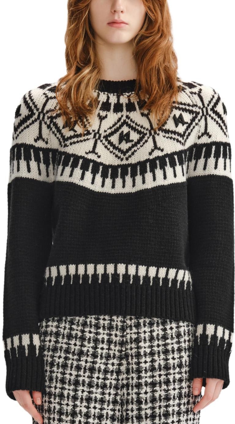 women-karl-lagerfeld-fair-isle-knit-sweater-black-white-casual-wear-236-l2010