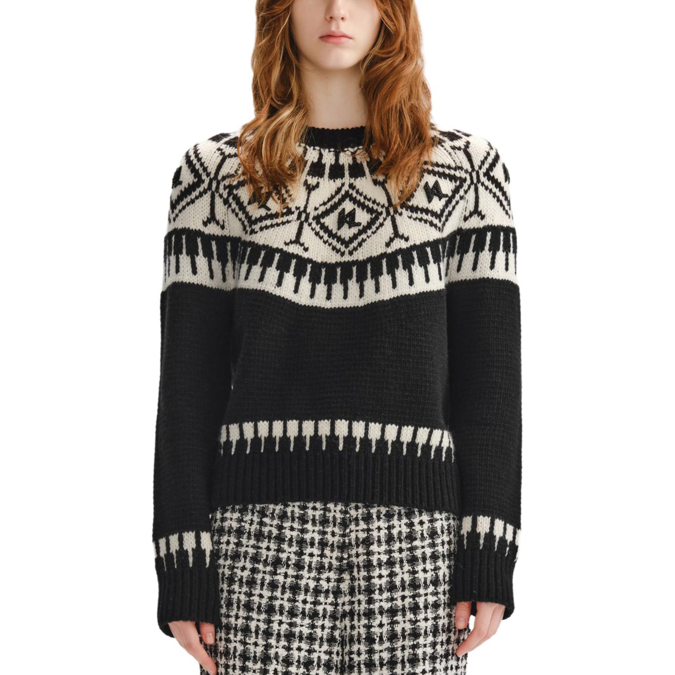 Order (Women) KARL LAGERFELD  Fair Isle Knit Sweater Black White Casual Wear 236L2010
