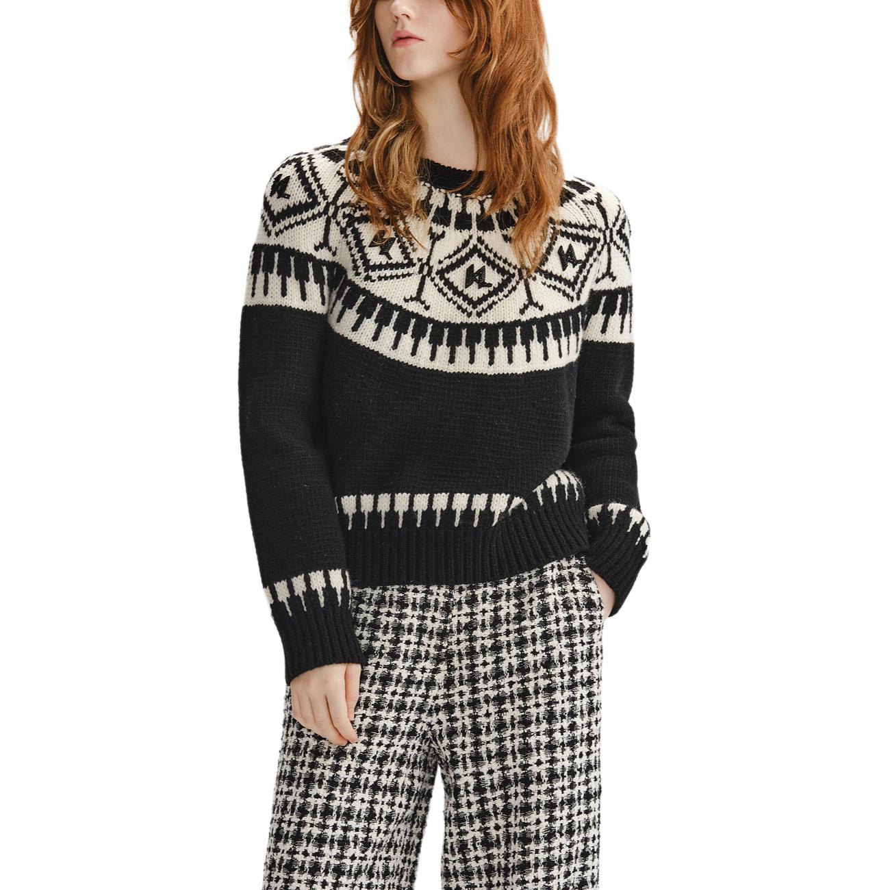 Lookbook (Women) KARL LAGERFELD  Fair Isle Knit Sweater Black White Casual Wear 236L2010