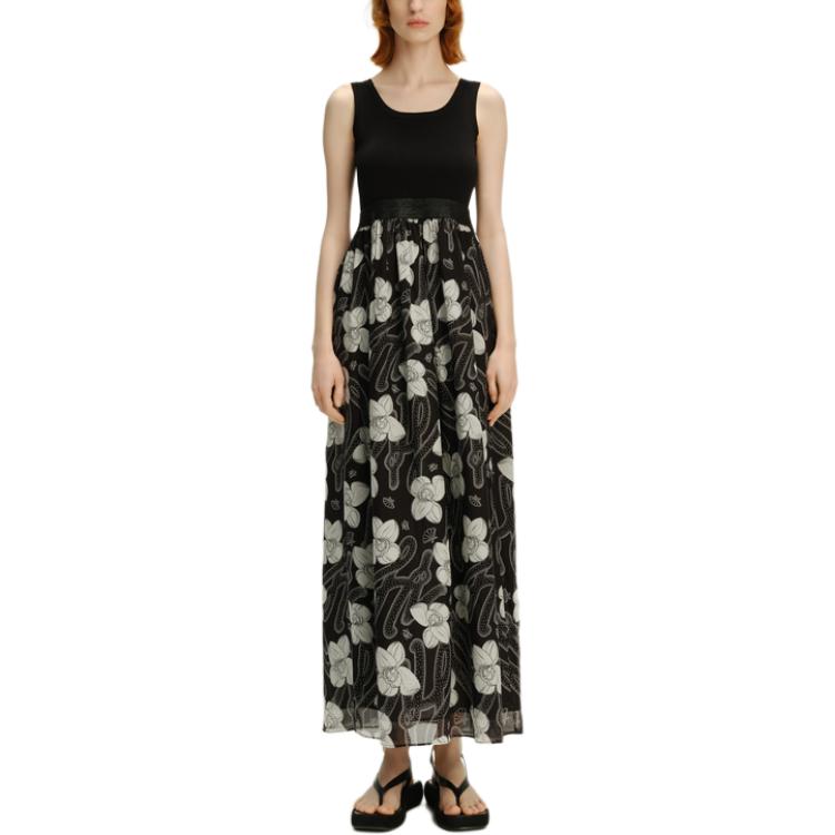 (Women) KARL LAGERFELD  Floral Print Sleeveless U-Neck Dress Black 241L1388