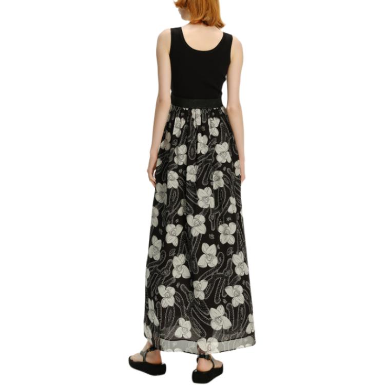 Shop (W) KARL LAGERFELD Gaun Hitam Tanpa Lengan Motif Bunga U-Neck 241L1388