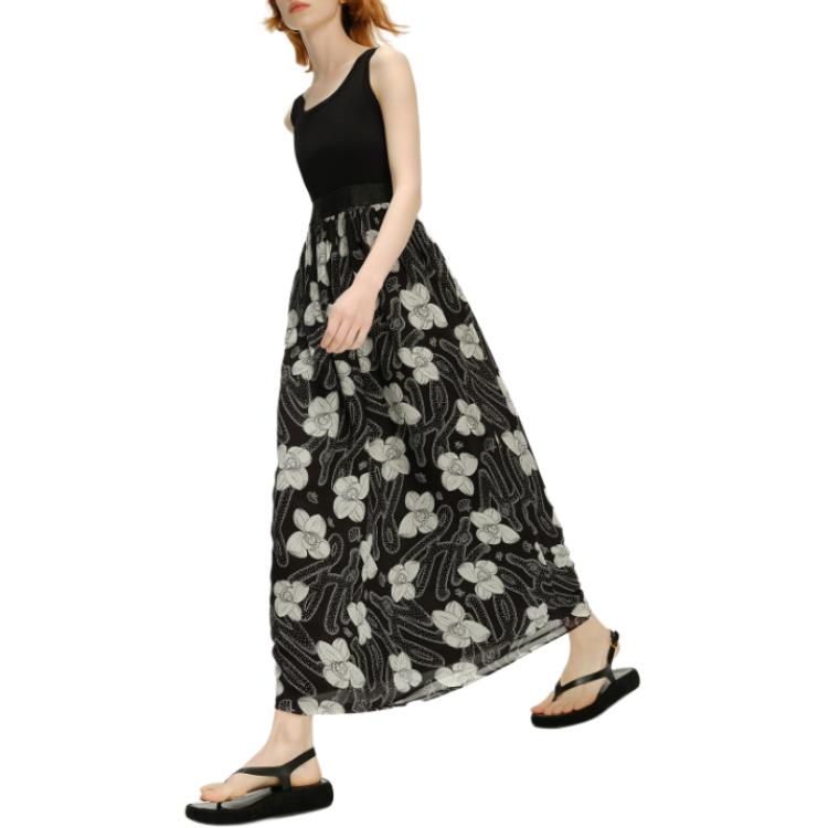 Purchase (W) KARL LAGERFELD Gaun Hitam Tanpa Lengan Motif Bunga U-Neck 241L1388