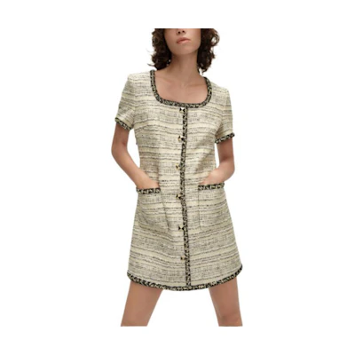 (Women) KARL LAGERFELD Gold SS24 Short Sleeve Slim Dress with Contrast Trim. E41W1365