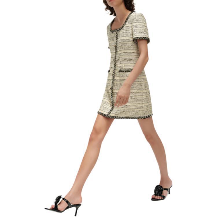 Purchase (Women) KARL LAGERFELD  Gold SS24 Short Sleeve Slim Dress with Contrast Trim. E41W1365