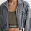 Lookbook (Women) KARL LAGERFELD Gray Logo Print Plaid Jacket with Striped Trim. 231L1516