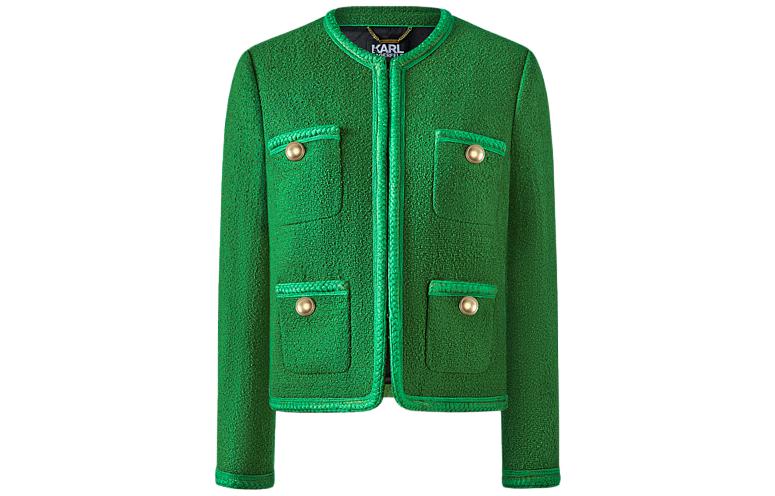 (Women) KARL LAGERFELD  Green Tweed Short Jacket Casual Outerwear 236L14E1-177622