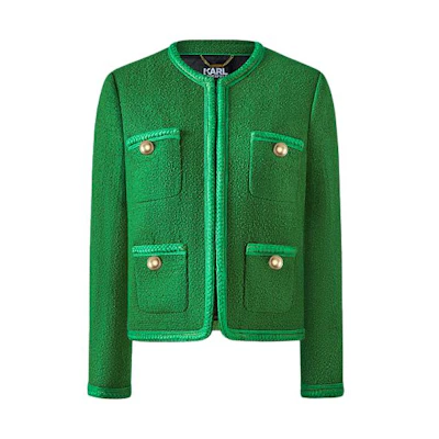 (Women) KARL LAGERFELD Green Tweed Short Jacket Casual Outerwear 236L14E1-177622