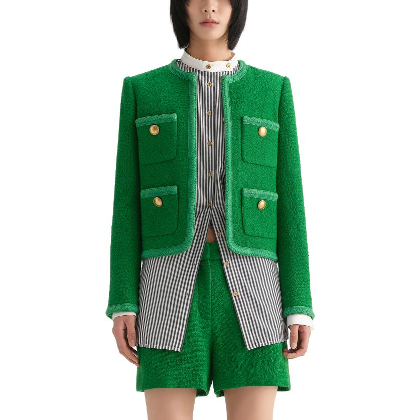 Lookbook (Women) KARL LAGERFELD  Green Tweed Short Jacket Casual Outerwear 236L14E1-177622