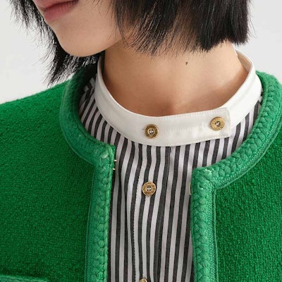 (Women) KARL LAGERFELD Green Tweed Short Jacket Casual Outerwear 236L14E1-177622 Details for (Women) KARL LAGERFELD Green Tweed Short Jacket Casual Outerwear 236L14E1-177622