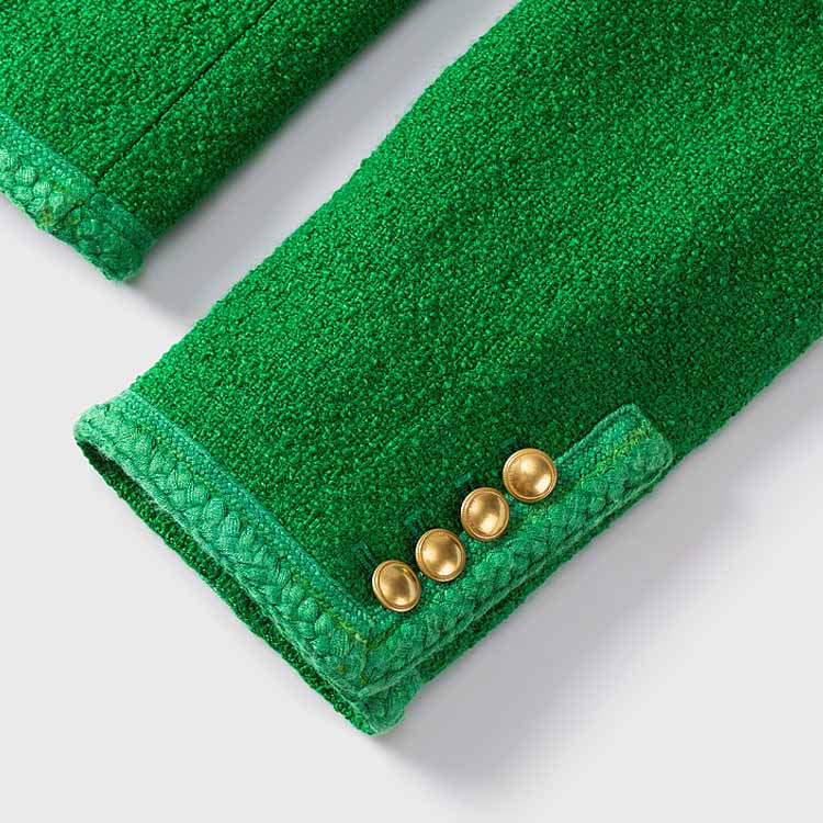 Sizing (Women) KARL LAGERFELD  Green Tweed Short Jacket Casual Outerwear 236L14E1-177622