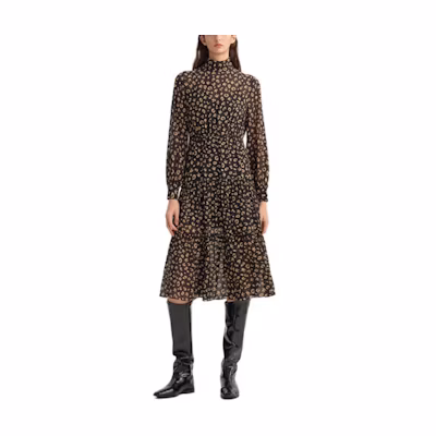 (Women) KARL LAGERFELD Leopard Print High Neck Zip A-Line Dress Multicolor 236L1307