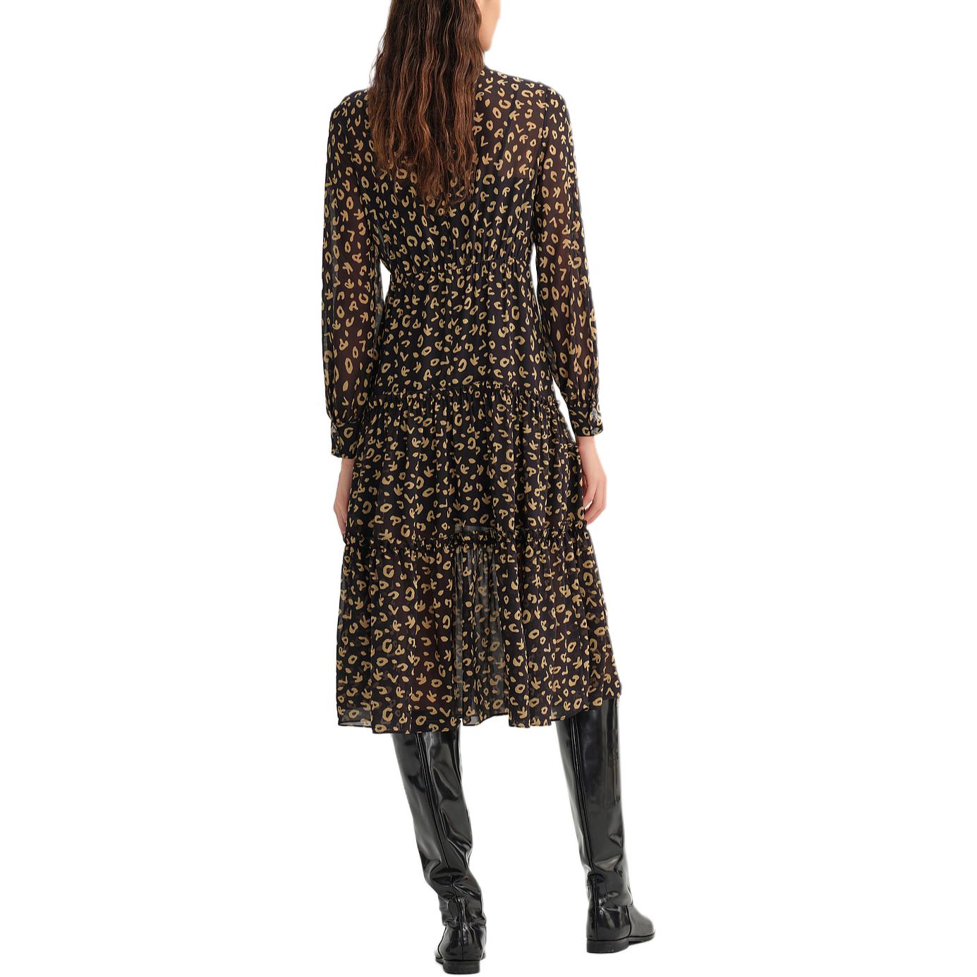 Shop (W) 卡尔拉格斐 豹纹高领拉链A字连衣裙 多色 236L1307