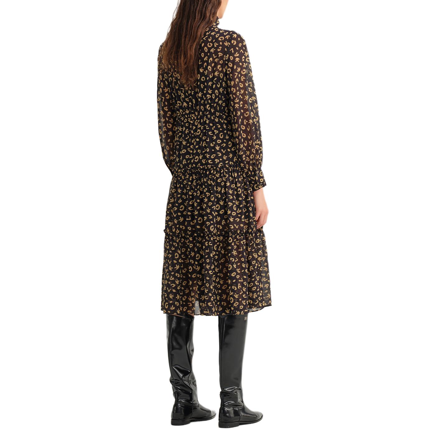 Purchase (W) 卡尔拉格斐 豹纹高领拉链A字连衣裙 多色 236L1307