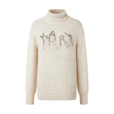 (Women) KARL LAGERFELD Logo High-Neck Pullover Knitted Sweater White 226L2075