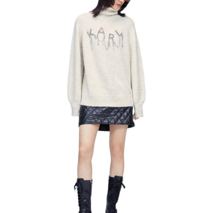 Lookbook (Women) KARL LAGERFELD  Logo High-Neck Pullover Knitted Sweater White 226L2075