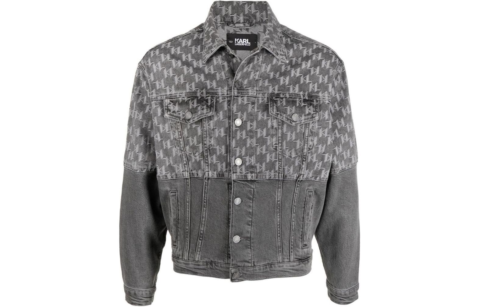 (Women) KARL LAGERFELD  Loose Fit Grey Denim Jacket with Letter Print Design. 225W1480D14