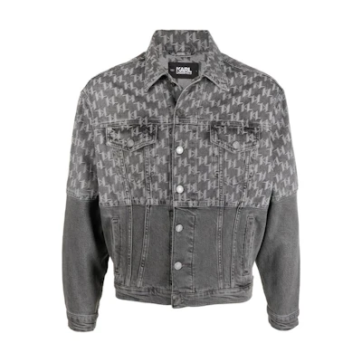 (Women) KARL LAGERFELD Loose Fit Grey Denim Jacket with Letter Print Design. 225W1480D14