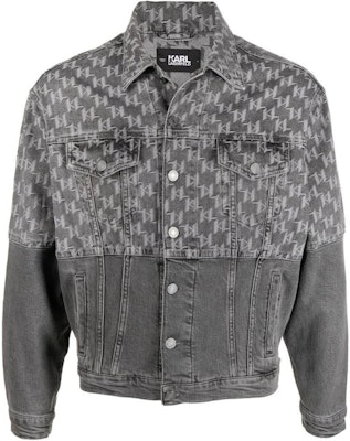 (Women) KARL LAGERFELD Loose Fit Grey Denim Jacket with Letter Print Design. 225W1480D14 Order (Women) KARL LAGERFELD Loose Fit Grey Denim Jacket with Letter Print Design. 225W1480D14