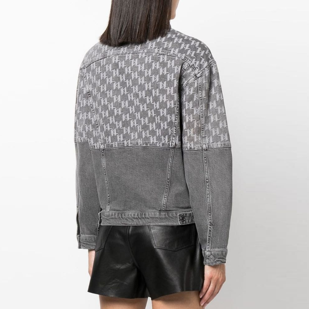 Shop (Women) KARL LAGERFELD  Loose Fit Grey Denim Jacket with Letter Print Design. 225W1480D14