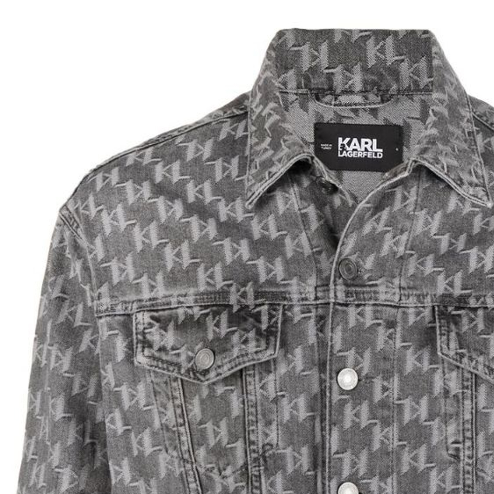 Sizing (Women) KARL LAGERFELD  Loose Fit Grey Denim Jacket with Letter Print Design. 225W1480D14