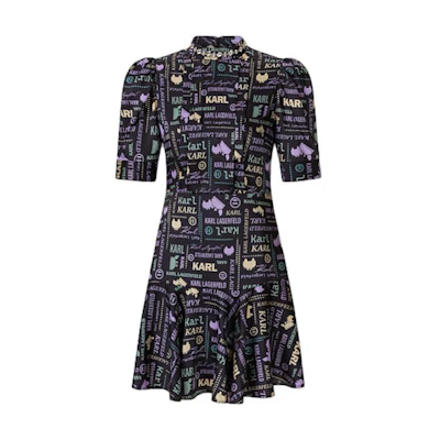 (Women) KARL LAGERFELD Luxury Letter Print Short Sleeve Mini Dress E42W1377