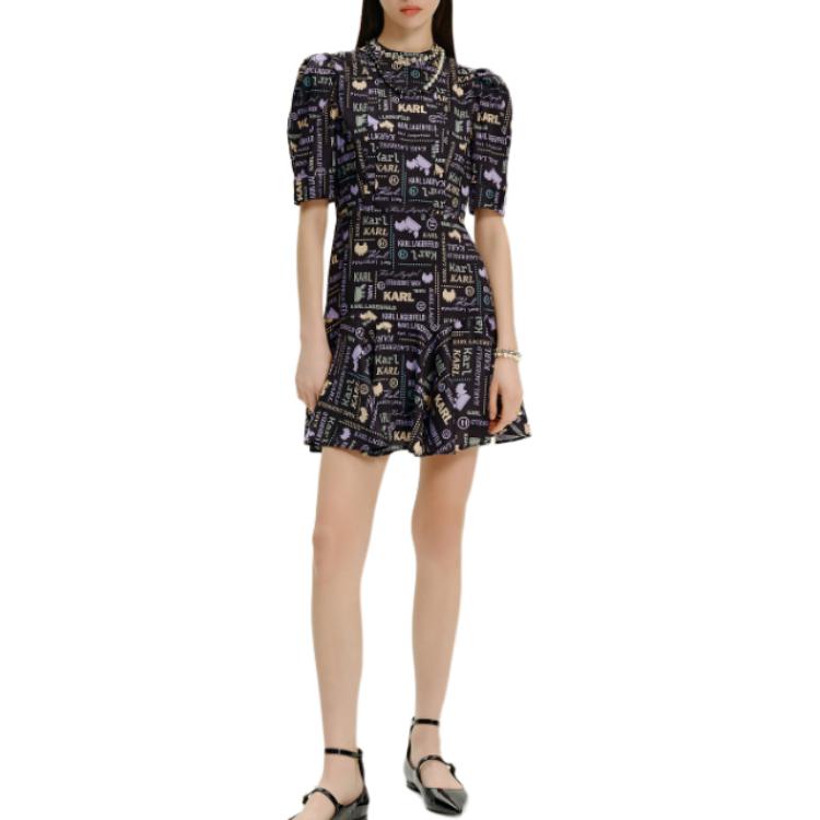 Lookbook (Women) KARL LAGERFELD  Luxury Letter Print Short Sleeve Mini Dress E42W1377