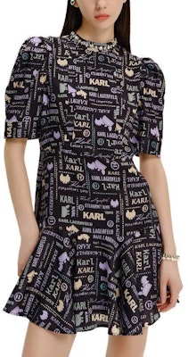 (Women) KARL LAGERFELD Luxury Letter Print Short Sleeve Mini Dress E42W1377 Details for (Women) KARL LAGERFELD Luxury Letter Print Short Sleeve Mini Dress E42W1377