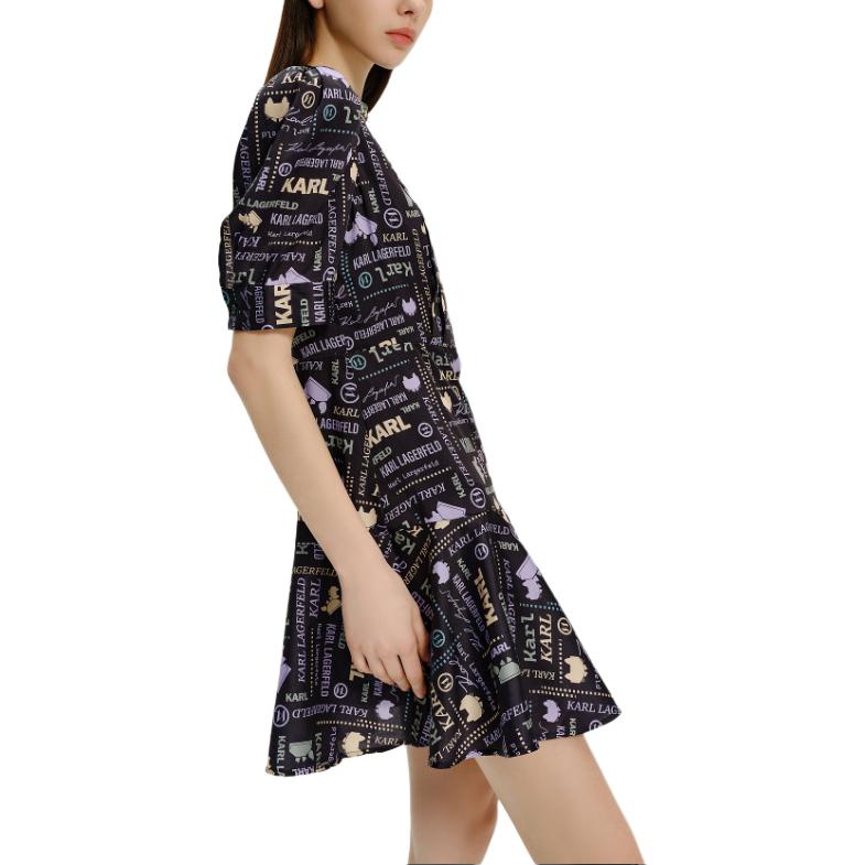 Sizing (Women) KARL LAGERFELD  Luxury Letter Print Short Sleeve Mini Dress E42W1377