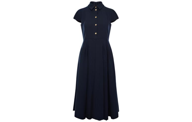 (Women) KARL LAGERFELD  Navy Blue Solid Square Neck Short Sleeve Dress E23L1376