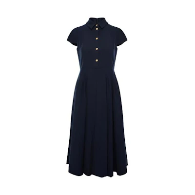 (Women) KARL LAGERFELD Navy Blue Solid Square Neck Short Sleeve Dress E23L1376